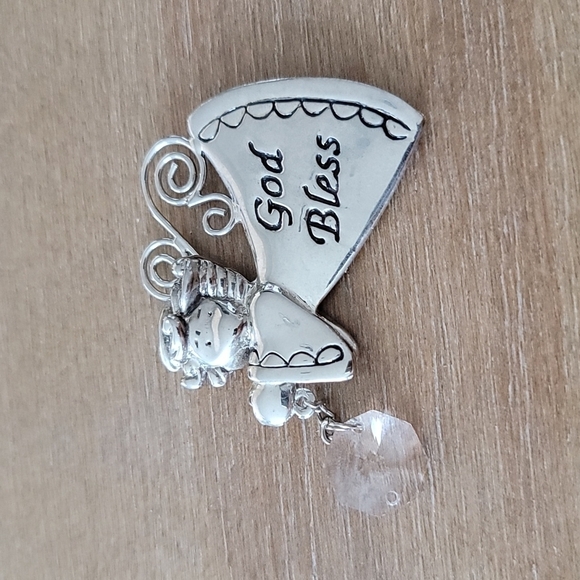 Silver Tone Ganz Angel Ornament – “God Bless” Hanging Metal Christmas Decoration - Picture 2 of 4